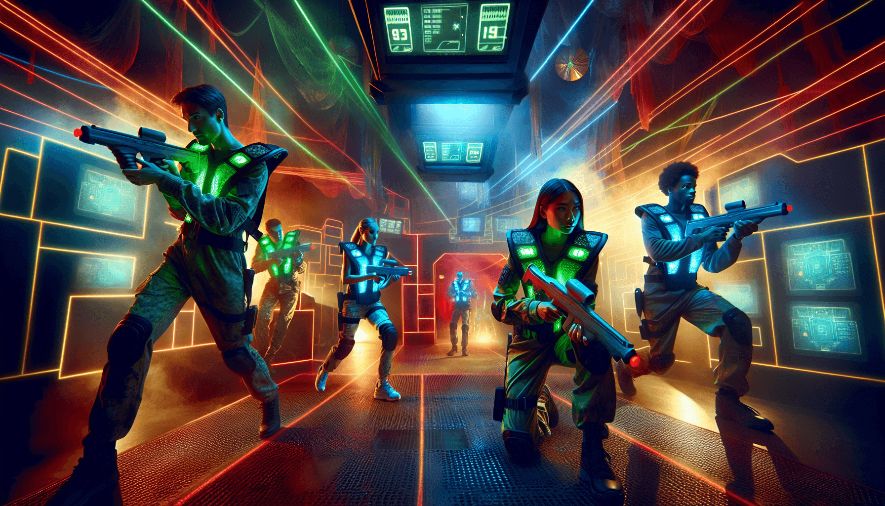 Arena di LaserTag con luci colorate