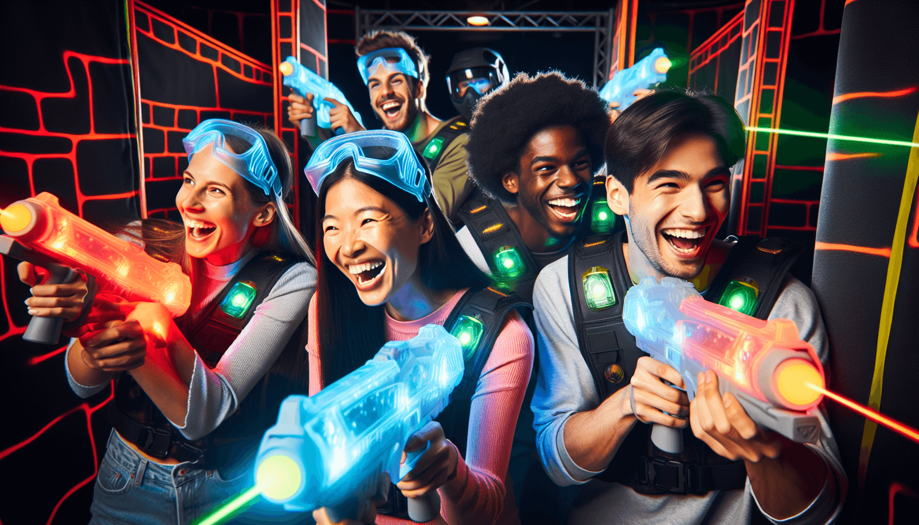 Amici che giocano a LaserTag